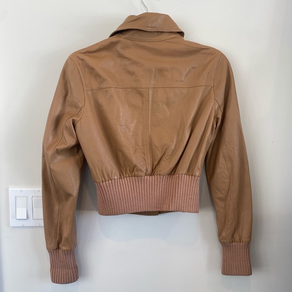 Catherine Malandrino Stunning Lamb Leather Bomber Jacket Coat Camel Tan - Picture 2 of 14